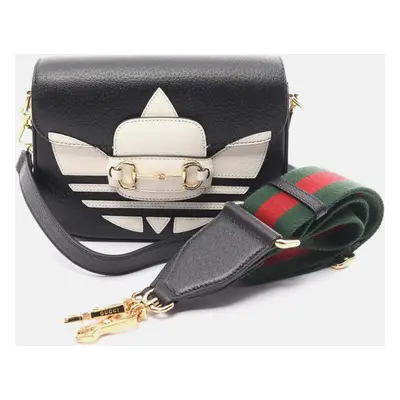 Gucci x Adidas Black White Leather Horsebit Shoulder Bag