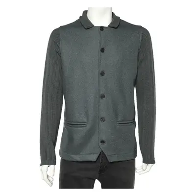 Giorgio Armani Grey Wool & Knit Sleeve Detail Button Front Jacket