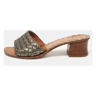 Bottega Veneta Metallic Intrecciato Leather Ravello Slide Sandals Size