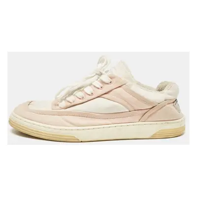 Chanel Pink/White Canvas CC Low Top Sneakers Size