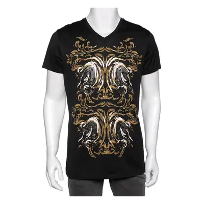 Roberto Cavalli Black Printed Cotton Short Sleeve Oversized T-Shirt