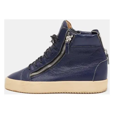 Giuseppe Zanotti Navy Blue Leather High Top Sneakers Size