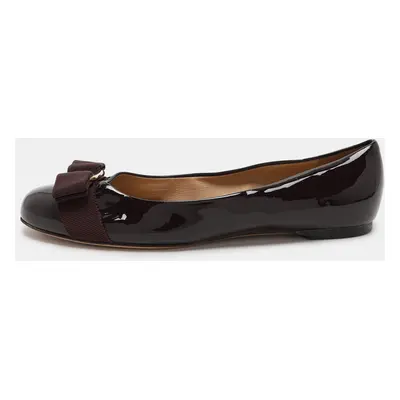 Salvatore Ferragamo Burgundy Patent Leather Varina Bow Ballet Flats Size