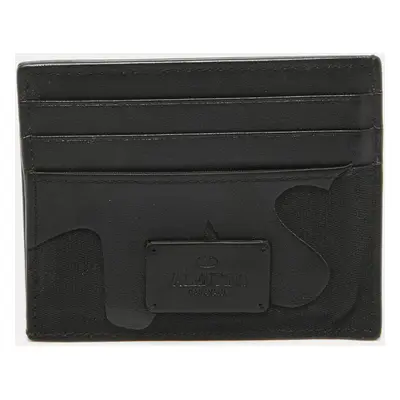 Valentino Black Camouflage Leather and Canvas Card Holder