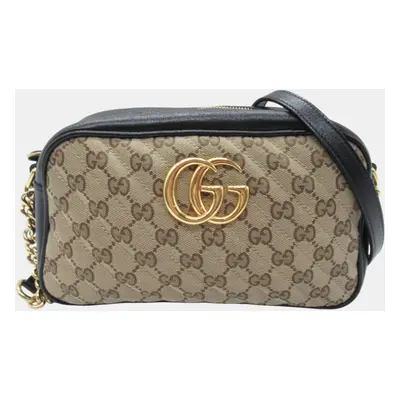 Gucci Beige Black leather GG canvas GG Marmont Shoulder Bag