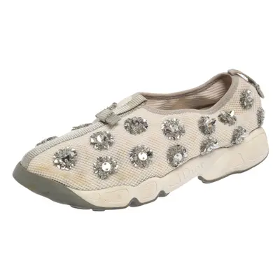 Dior White Mesh Fusion Floral Embellished Slip On Sneakers Size