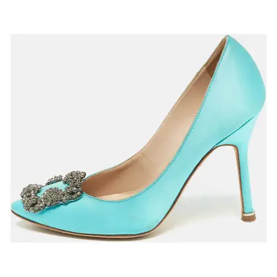 Manolo Blahnik Blue Satin Hangisi Pumps Size