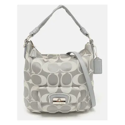 Coach Grey Signature Fabric and Leather Kristin Hobo