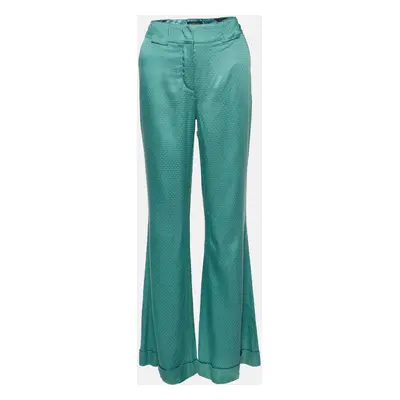 Class by Roberto Cavalli Green Textured Satin Flared Trousers