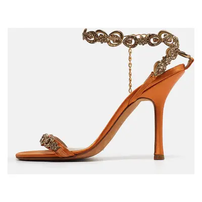 Jimmy Choo Orange Satin Crystals Embellished Sandals Size