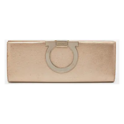 Salvatore Ferragamo Metallic Beige Leather Musa Gancini Clutch