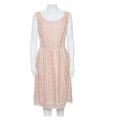 Oscar de la Renta Pale Pink Organza Silk Embroidered Sleeveless Dress