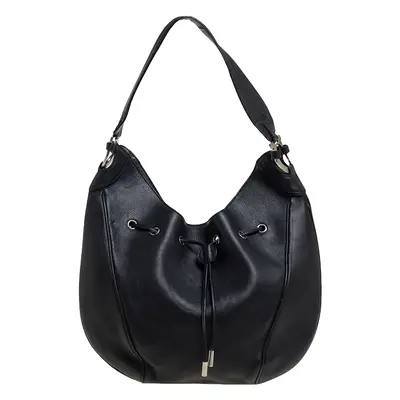 Salvatore Ferragamo Black Leather Drawstring Hobo