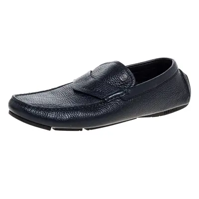 Versace Navy Blue Leather Slip On Loafers Size