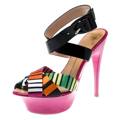 Giuseppe Zanotti Multicolor Satin And Patent Leather Cross Strap Platform Sandals Size