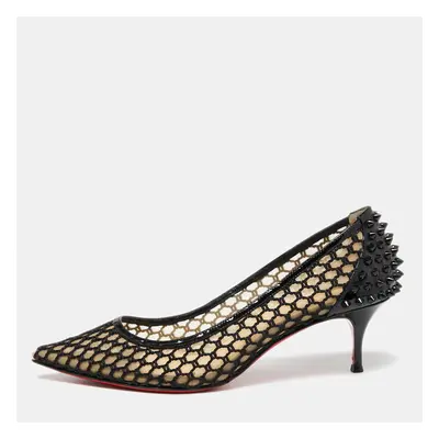 Christian Louboutin Black Mesh and Patent Leather Spike Guni Pumps Size 39.5