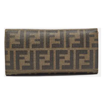 Fendi Tobacco Zucca Coated Canvas Trifold Flap Continental Wallet