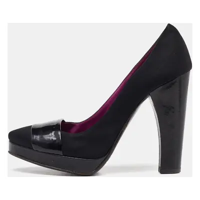 D&G Black Satin and Patent Leather Platform Block Heel Pumps Size