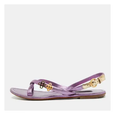 Louis Vuitton Metallic Purple Leather Flat Sandals Size 37.5