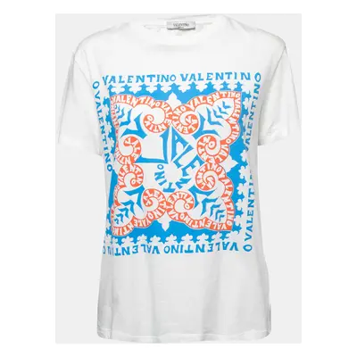 Valentino White Logo Printed Cotton Short Sleeve T-Shirt