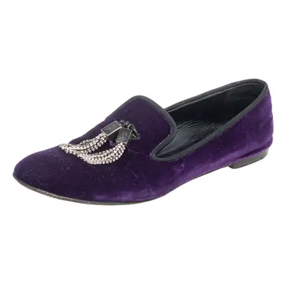 Giuseppe Zanotti Purple Velvet Embellished Slip on Loafers Size