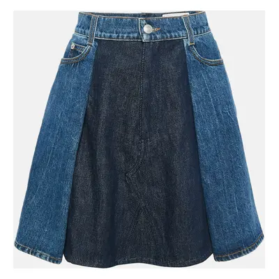 Alexander McQueen Blue Denim Dual Tone Pleated Mini Skirt