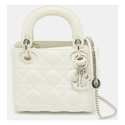 Dior White Cannage Leather Mini Lady Dior Tote