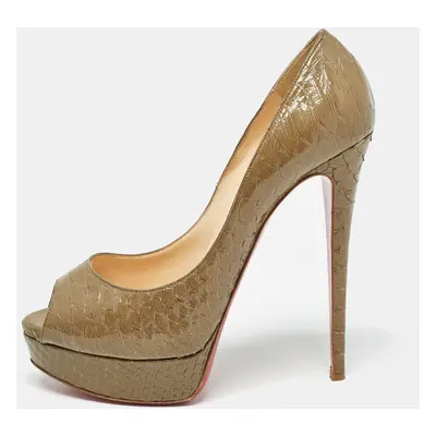 Christian Louboutin Olive Green Python Lady Peep Pumps Size 40.5