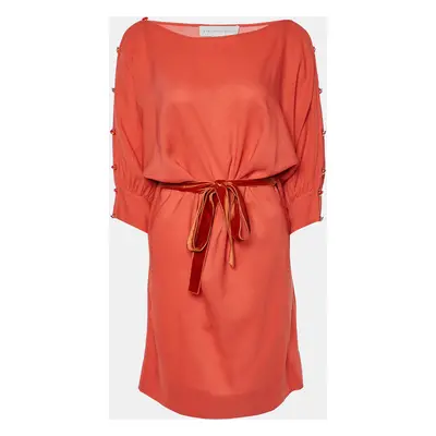 Stella McCartney Orange Silk & Wool Buttoned Sleeve Belted Dress