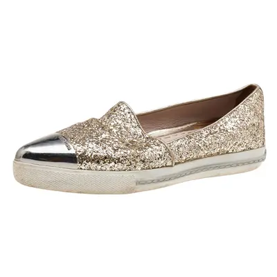 Miu Miu Gold Glitter And Metal Cap Toe Slip On Sneakers Size