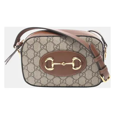 Gucci Beige Brown Coated Canvas Leather Horsebit Shoulder Bag