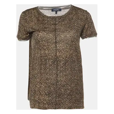 S'Max Mara Brown Snake Print Wool Blend Knit T-Shirt