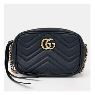 Gucci Black Leather GG Marmont Camera Shoulder Bag