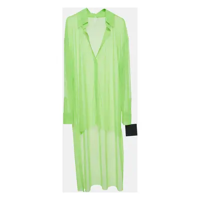 Norma Kamali Green Tulle Hi Low Sheer Oversized Shirt