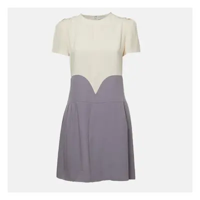 Victoria Victoria Beckham Cream/Grey Crepe Puff Sleeve Mini Dress