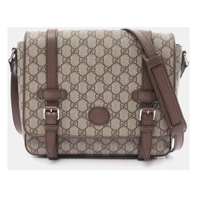 Gucci Coated Canvas Leather Beige Brown GG Supreme Shoulder Bag