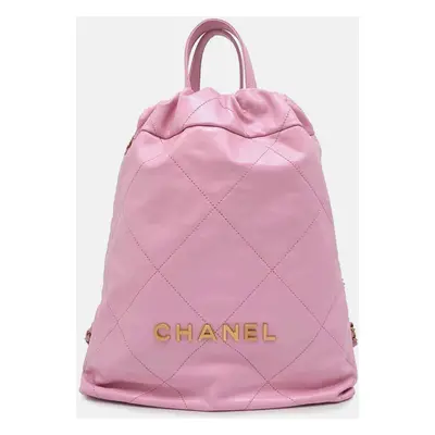 Chanel Pink Shiny Calf Leather Chanel22 Backpack Size Small