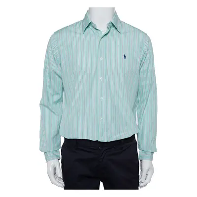 Ralph Lauren Green Striped Cotton Button Front Custom Fit Shirt