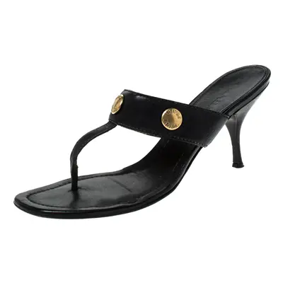 Prada Black Leather Studded Thong Sandals Size