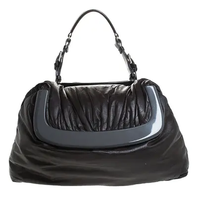 Marni Dark Grey Soft Leather Frame Flap Shoulder Bag