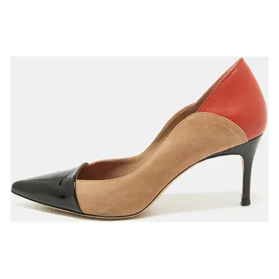 CH Carolina Herrera Tricolor Suede and Leather Pointed Toe Pumps Size