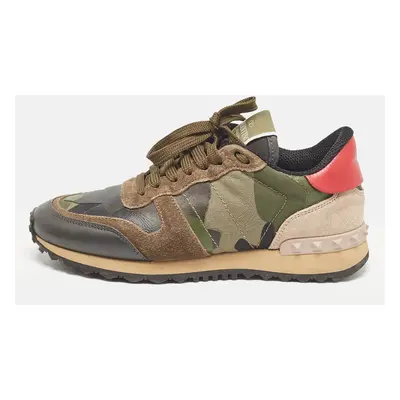 Valentino Multicolor Camouflage Print Canvas and Leather Rockrunner Sneakers Size