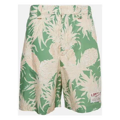 Valentino Green Pineapple Print Cotton Shorts