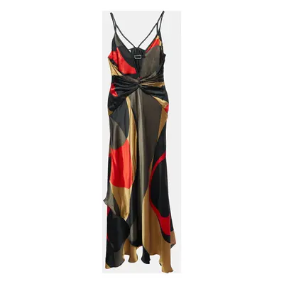 Valentino Multicolor printed Silk Satin Draped Gown