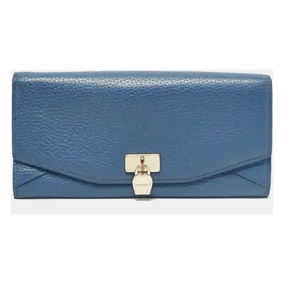 Aigner Blue Leather Logo Flap Continental Wallet