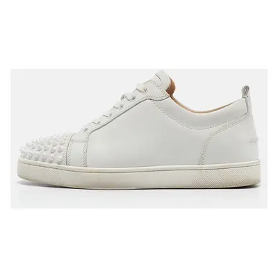 Christian Louboutin White Leather Louis Junior Spikes Low Top Sneakers Size