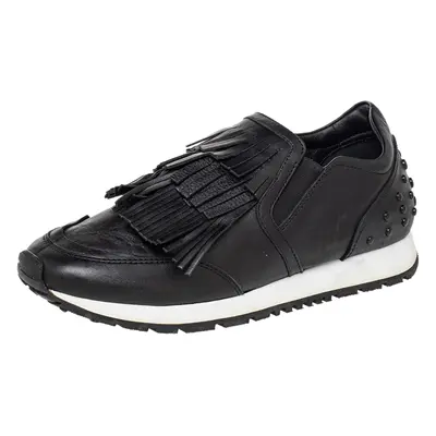 Tod's Black Leather Fringed Slip On Sneakers Size