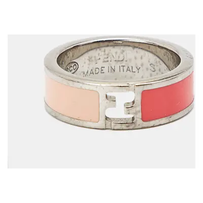 Fendi Fendista Bicolor Enamel Silver Tone Ring Size