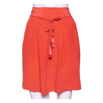 See by Chloe Coral Pink Silk Braided Tasseled Belt Detail Skirt