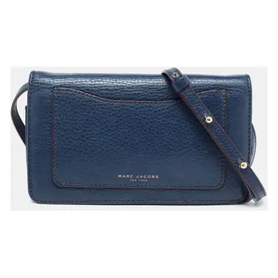 Marc Jacobs Navy Blue Leather Recruit Wallet on Strap